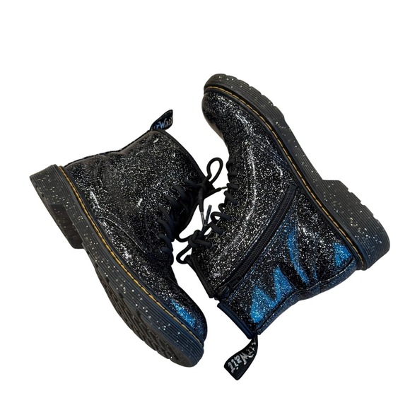 Dr. Martens Kids 1460 Black Glitter Combat Boots Side Zip Lace-Up US 3 - Picture 2 of 7
